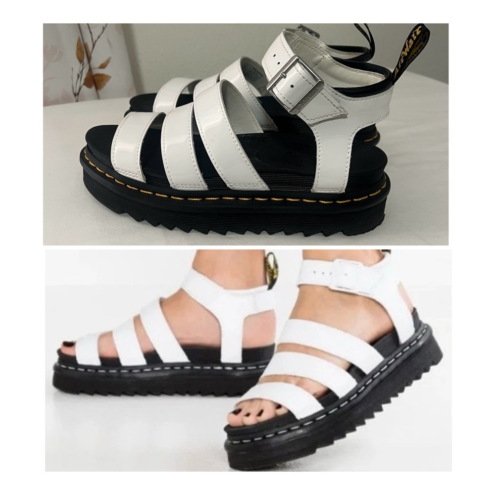 Dr. Martens Blaire Hydro Women Sz 7 Sandals Platform Leather Gladiator EUC White